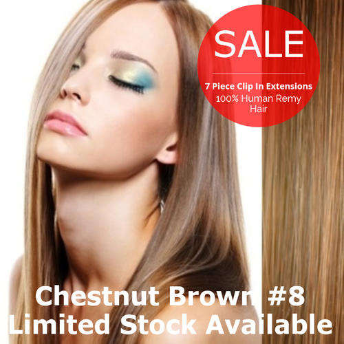 SALE! - 24" Clip-In Extensions CHESTNUT BROWN - 7Pieces / 100% Human Remy Hair