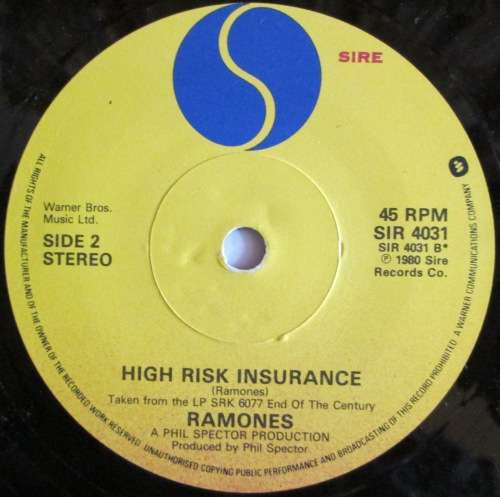 RAMONES - BABY I LOVE YOU / HIGH RISK INSURANCE  (7 INCH SINGLE/VINYL)