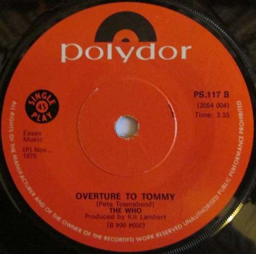 THE WHO - SEE ME FEEL ME / OVERTURE TO TOMMY (SEVEN INCH SINGLE/VINYL)