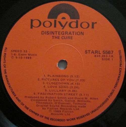 THE CURE - DISINTEGRATION (LP/VINYL)