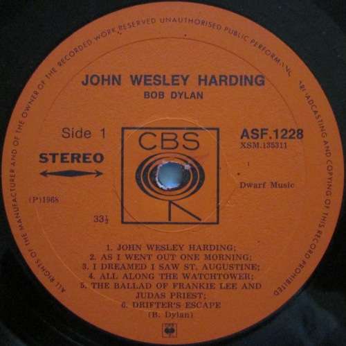 BOB DYLAN - JOHN WESLEY HARDING (LP/VINYL)