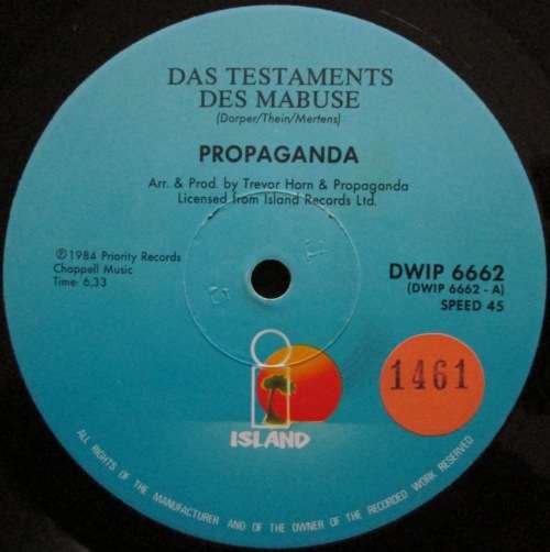PROPAGANDA - PRESENT THE NINE LIVES OF Dr MABUSE  (12 INCH SINGLE/VINYL)