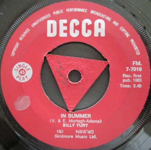 BILLY FURY - I¿LL NEVER FALL IN LOVE AGAIN / IN SUMMER (7 SINGLE/VINYL)