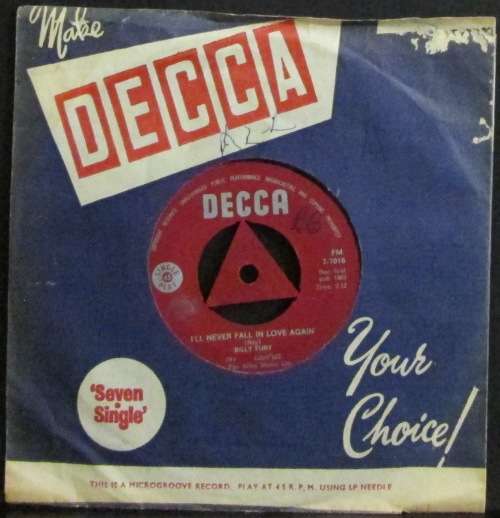 BILLY FURY - I¿LL NEVER FALL IN LOVE AGAIN / IN SUMMER (7 SINGLE/VINYL)