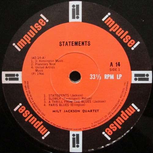 MILT JACKSON QUARTET - STATEMENTS (LP/VINYL)