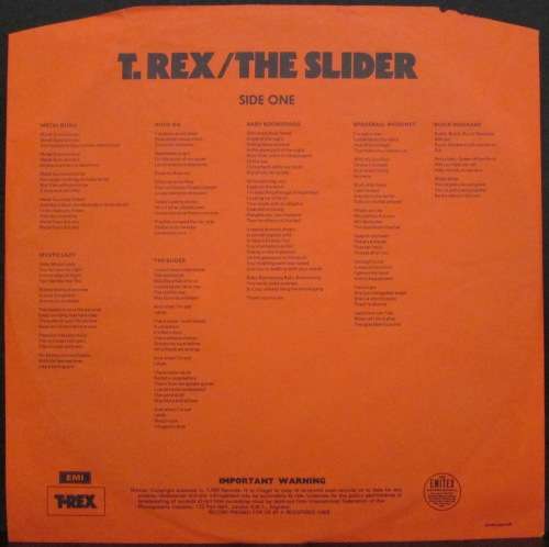 T.REX - THE SLIDER  (LP/VINYL)