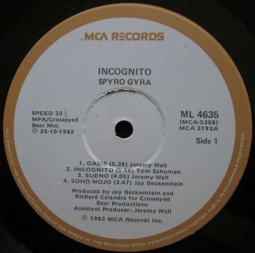 SPYRO GYRA - INCOGNITO (LP/VINYL)