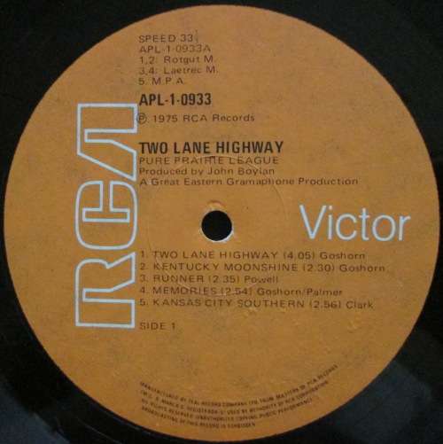 PURE PRAIRIE LEAGUE - TWO LANE HIGHWAY (LP/VINYL)