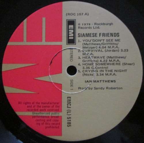 IAN MATTHEWS - SIAMESE FRIENDS  (LP/VINYL)