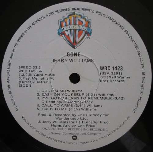 JERRY WILLIAMS - GONE  (LP/VINYL)