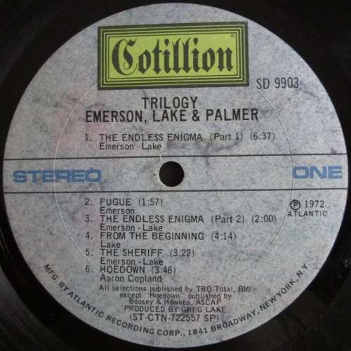 EMERSON LAKE & PALMER - TRILOGY  (LP/VINYL)