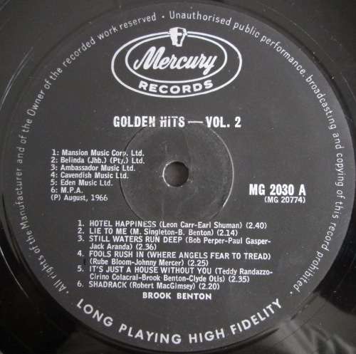BROOK BENTON - GOLDEN HITS VOLUME 2  (LP/VINYL)