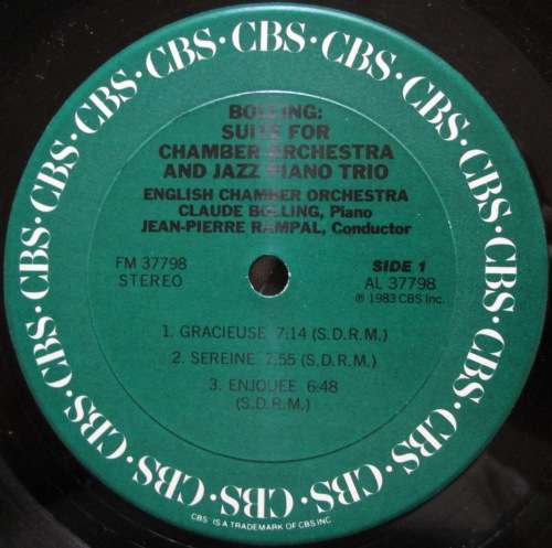 CLAUDE BOLLING  -  SUITE FOR CHAMBER ORCHESTRA AND JAZZ PIANO TRIO  (LP/VINYL)