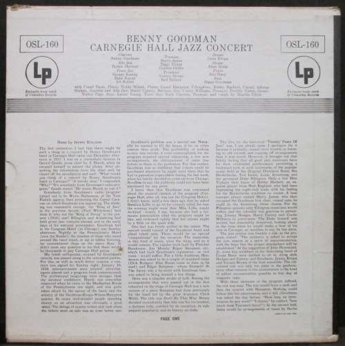 BENNY GOODMAN - THE FAMOUS 1938 CARNEGIE HALL JAZZ CONCERT  (2xLP/VINYL)
