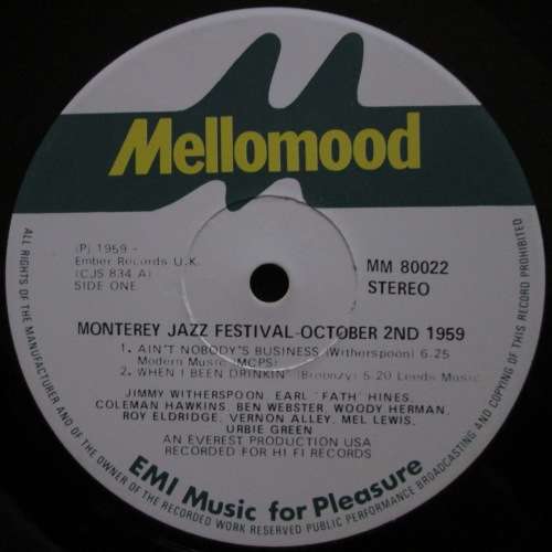 VARIOUS - MONTEREY JAZZ FESTIVAL OCT. 2nd 1959  (LP/VINYL)