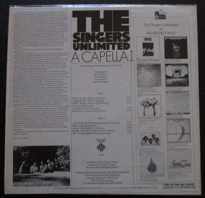 THE SINGERS UNLIMITED - A CAPELLA I (LP/VINYL)