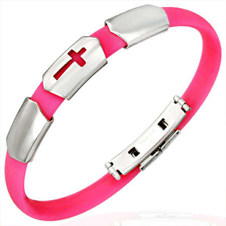 Fashionable pink cross bracelet
