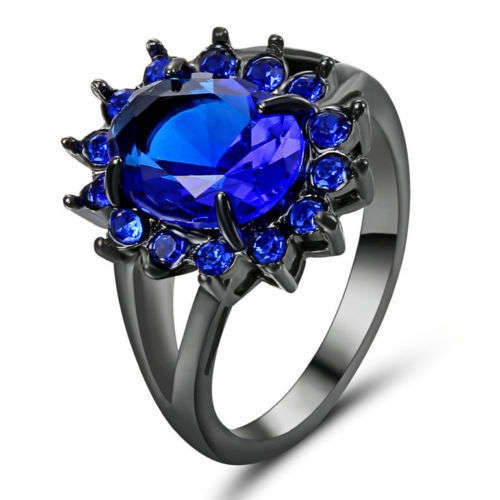 Blue Marquise Cut Blue Sapphire CZ Rhodium Plated Ring [Size 7]