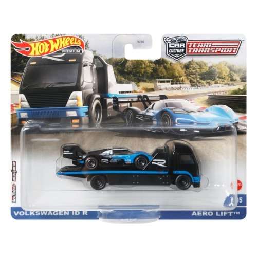 HOT WHEELS PREMIUM TEAM TRANSPORTER VOLKSWAGEN ID-R ON AERO LIFT TRUCK