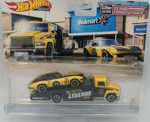 HOT WHEELS PREMIUM TEAM TRANSPORTER CUSTOM CORVETTE STINGRAY COUPE ON CARRY ON TRUCK (WALLMART EXCL)
