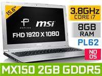 BRAND NEW - MSI - PL62 7RC - Intel Core i7-7700 HQ @ 3.8 Ghz - Navidia MX150 - 1 TB HDD - 8 GB RAM