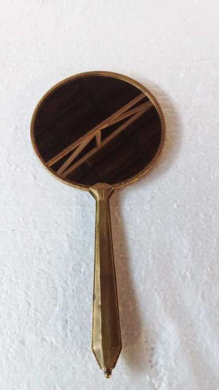 Antique Held Hand Brass Mirror - Mirror 100% intact - 29 cm in Length - 14 cm Mirror Size in Breadth