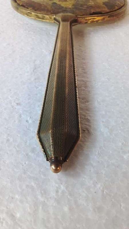 Antique Held Hand Brass Mirror - Mirror 100% intact - 29 cm in Length - 14 cm Mirror Size in Breadth