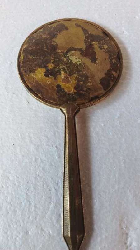 Antique Held Hand Brass Mirror - Mirror 100% intact - 29 cm in Length - 14 cm Mirror Size in Breadth