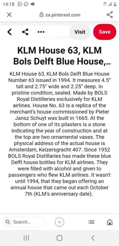 Blue Delft's made for KLM by BOLS Amsterdam 1575 - Decanter - Amazing Condition - Complete