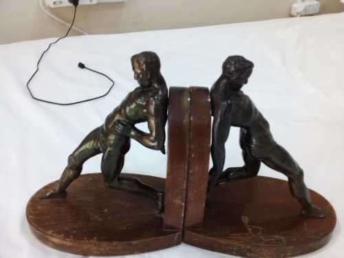 Male Nude ART DECO SPELTER BOOKENDS R Vramant, France, c 1930 - VARY RARE