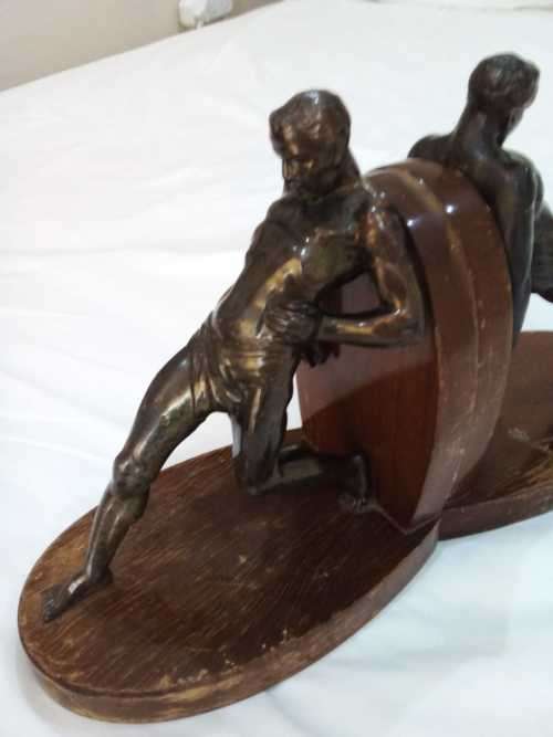 Male Nude ART DECO SPELTER BOOKENDS R Vramant, France, c 1930 - VARY RARE