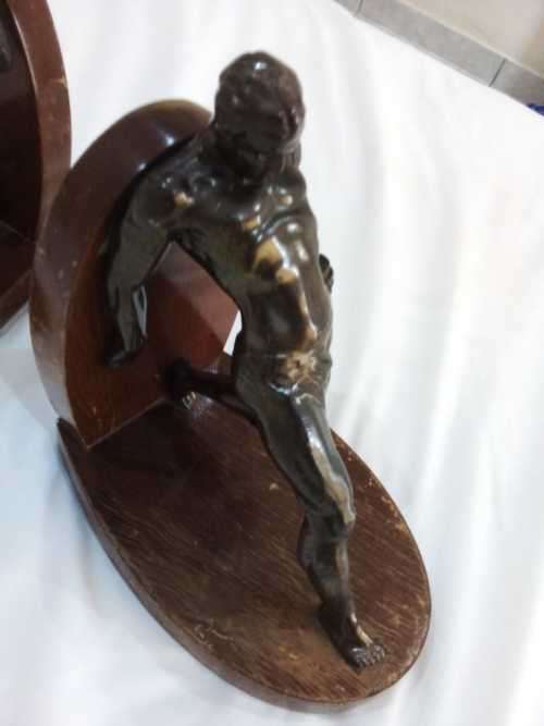 Male Nude ART DECO SPELTER BOOKENDS R Vramant, France, c 1930 - VARY RARE