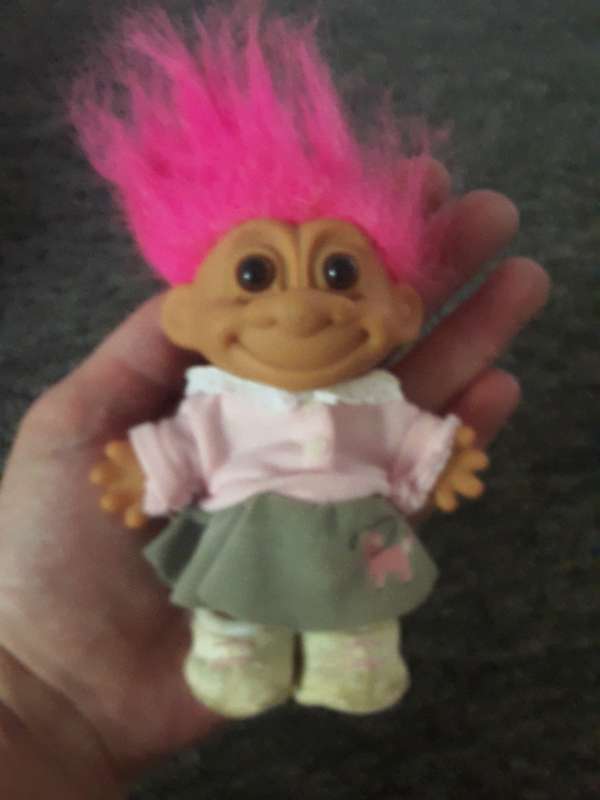 Vintage My Lucky 1950`s Poodle Skirt Troll Doll Hot Pink Hair and Large Troll Battery operated
