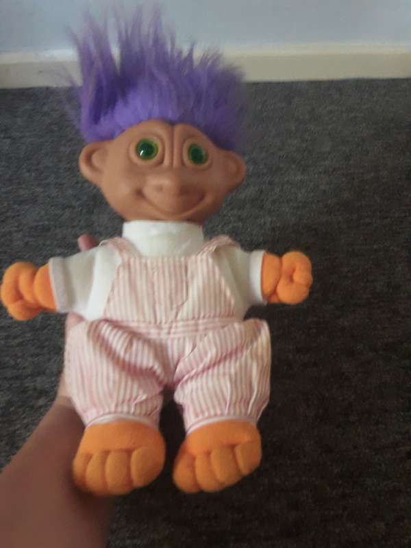 Vintage My Lucky 1950`s Poodle Skirt Troll Doll Hot Pink Hair and Large Troll Battery operated