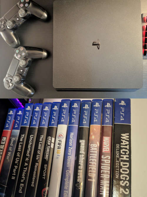 ps4 500gb + 2 controllers + games, price slightly negotiable