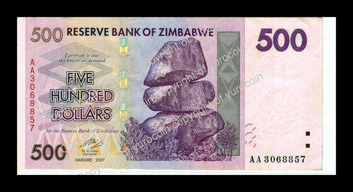 ZIMBABWE 500 DOLLARS AA PREFIX - XF