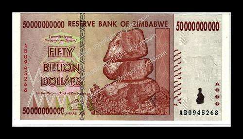 ZIMBABWE 50 BILLION DOLLARS  AB PREFIX - XF