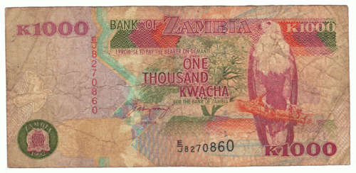 ZAMBIA  1000 KWACHA FINE CONDITION