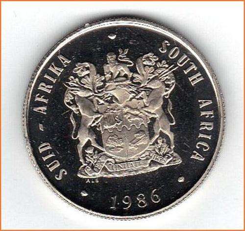 PROOF- 1986 RSA 2ND DECIMAL OLD SPRINGBOK R1 COIN