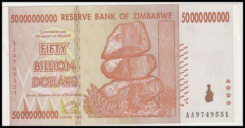 RESERVE BANK OF ZIMBABWE 50 BILLION DOLLARS AA - AU