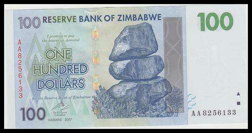 RESERVE BANK OF ZIMBABWE ONE HUNDRED DOLLARS - AA