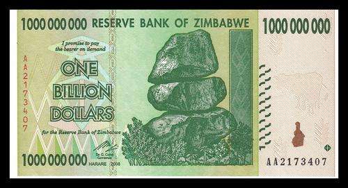 RESERVE BANK OF ZIMBABWE  ONE BILLION DOLLARS     VF+   AA