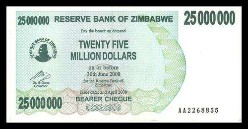 ZIMBABWE 25 MILLION DOLLARS  AA  XF