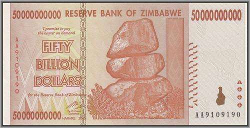 RESERVE BANK OF ZIMBABWE 50 BILLION DOLLARS  AA    XF