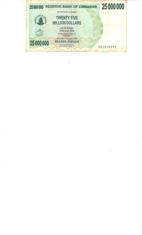 ZIMBABWE 25 MILLION DOLLARS  AB  VF
