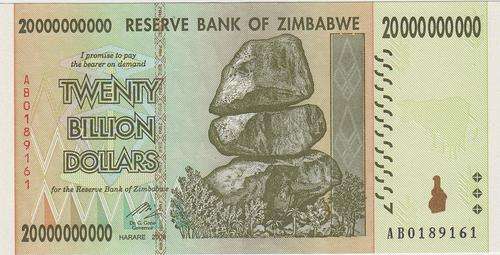 ZIMBABWE  20 BILLION DOLLARS  AB   UNC