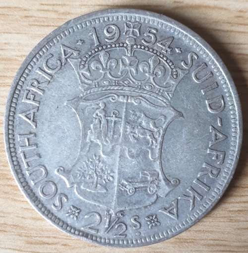 1954 UNION OF SOUTH AFRICA 2 1/2 SHILLINGS  VF