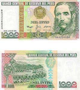PERU  1000 INTIS UNCERCULATED  CONDITION