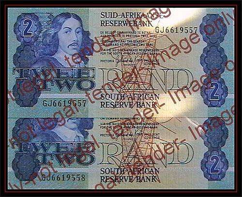 GPC DE KOCK  2 X OLD R2 NOTES IN SEQUENCE  GJ  3RD ISSUE  UNC