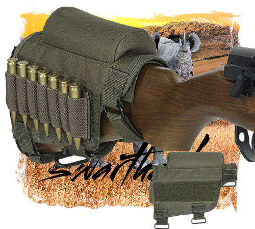 Rifle stock pad cheek pad with cartridge sleeves